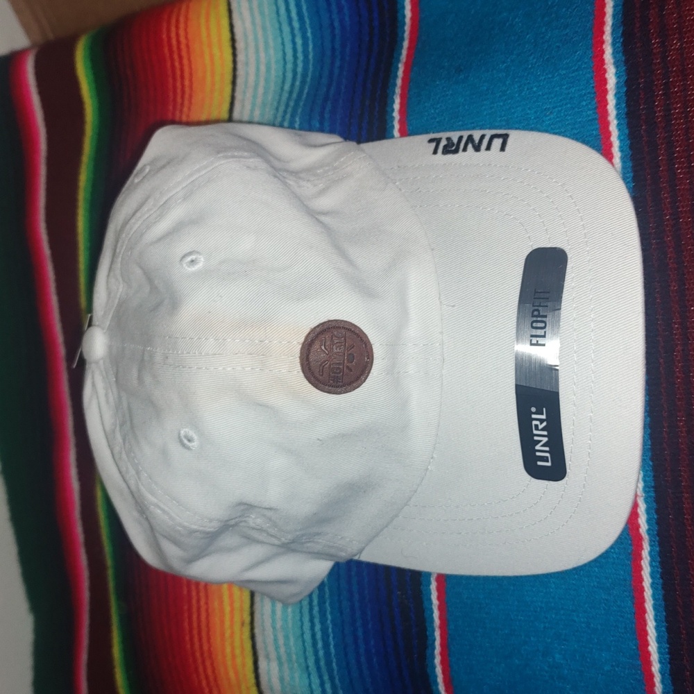 UNRL FlopFit Leather Patch Embroidered Strapback White Golf Cap Hat New